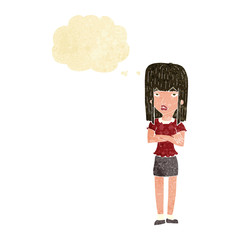 cartoon woman standing with thought bubble