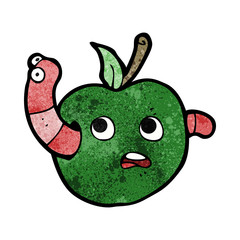 cartooon worm in apple