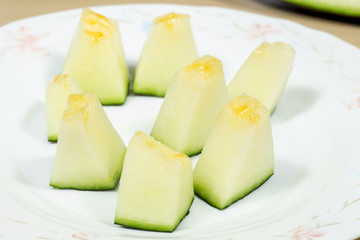 Chunks of Santa Claus melon, also known as 