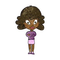 cartoon happy woman with folded arms