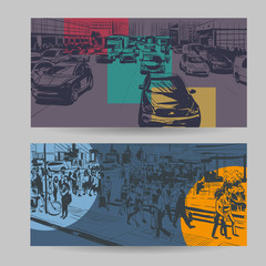 Set of city banner design elements, vector illustration