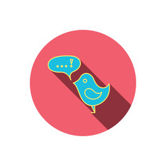 Bird with speech bubble icon. Chat talk sign.