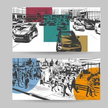 Set of city banner design elements, vector illustration