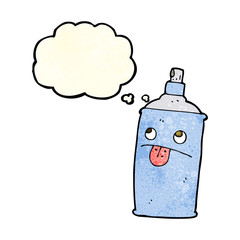 cartoon spray can with thought bubble
