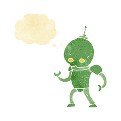 cartoon alien robot with thought bubble