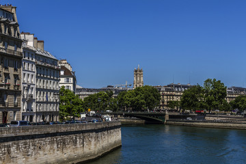 Naklejka premium View of the embankment of river Seine. Paris, France.