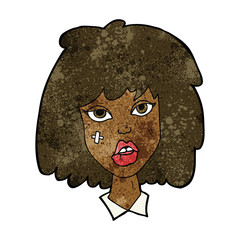 cartoon woman with bruised face