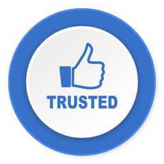 trusted blue circle 3d modern design flat icon on white background