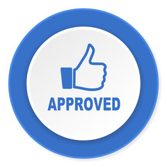 approved blue circle 3d modern design flat icon on white background