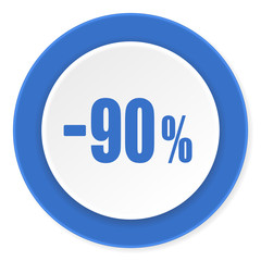 90 percent sale retail blue circle 3d modern design flat icon on white background