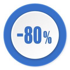 80 percent sale retail blue circle 3d modern design flat icon on white background