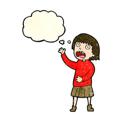 cartoon stressed out woman with thought bubble