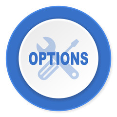 options blue circle 3d modern design flat icon on white background