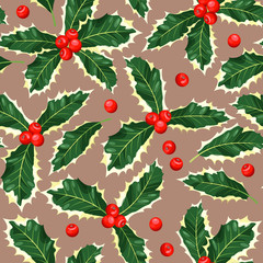 Seamless holly leaves
