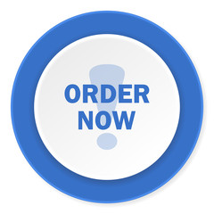 order now blue circle 3d modern design flat icon on white background