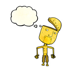 cartoon funny robot with thought bubble