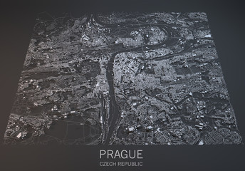 Cartina Praga, vista satellitare, sezione 3d, Repubblica Ceca
