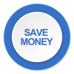 save money blue circle 3d modern design flat icon on white background