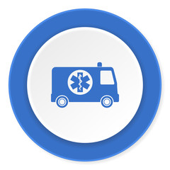 ambulance blue circle 3d modern design flat icon on white background
