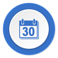 calendar blue circle 3d modern design flat icon on white background