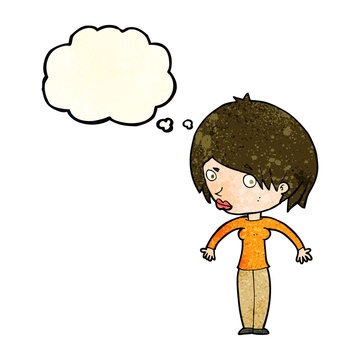recommend clip art: cartoon woman shrugging with thought bubble