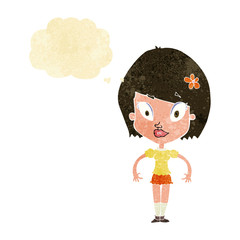 cartoon pretty woman with thought bubble