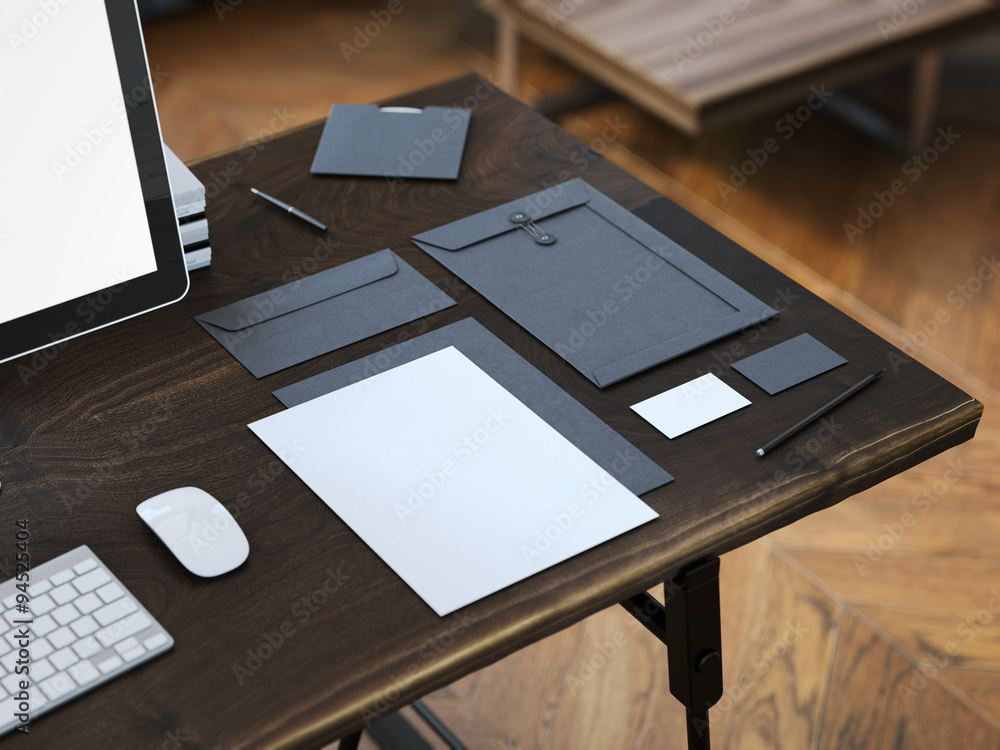 Poster workplace with stylish mockup. 3d rendering