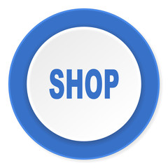 shop blue circle 3d modern design flat icon on white background