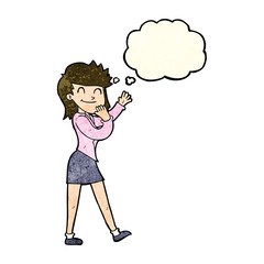 cartoon happy businesswoman with thought bubble