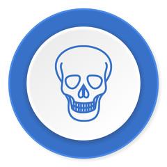skull blue circle 3d modern design flat icon on white background