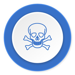 skull blue circle 3d modern design flat icon on white background