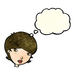 cartoon friendly woman with thought bubble