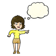 cartoon woman pointing with thought bubble