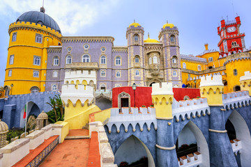 Colorful facade of Pena palace, Sintra, Portugal