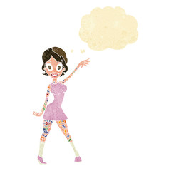 cartoon woman with tattoos with thought bubble
