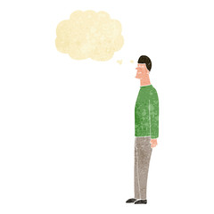 cartoon tall man with thought bubble