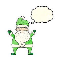 cartoon ugly santa claus with thought bubble