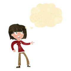 cartoon girl pointing with thought bubble