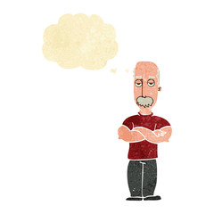 cartoon angry man with mustache with thought bubble