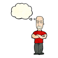 cartoon angry man with mustache with thought bubble