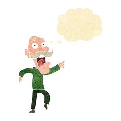 cartoon frightened old man with thought bubble