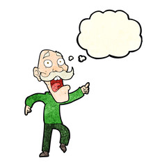 cartoon frightened old man with thought bubble