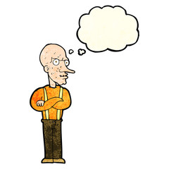 cartoon mean old man with thought bubble