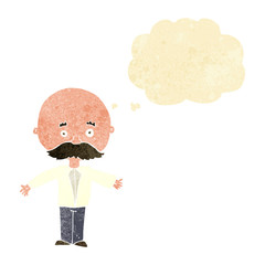 cartoon man with mustache with thought bubble