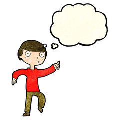 cartoon boy pointing with thought bubble