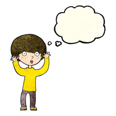 cartoon startled boy with thought bubble
