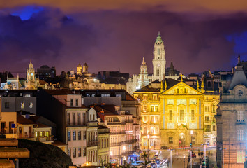Skyline of Porto at night, Portugal
