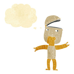 cartoon funny robot with thought bubble