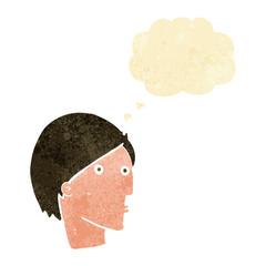 cartoon surprised face with thought bubble