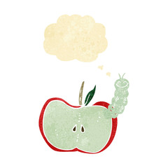 cartoon apple with bug with thought bubble